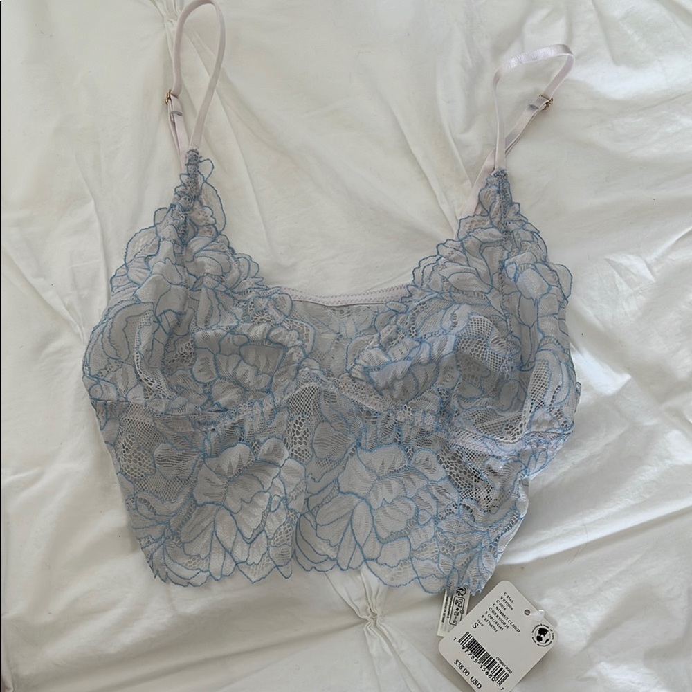 Free People Light Blue Floral Lace Bralette